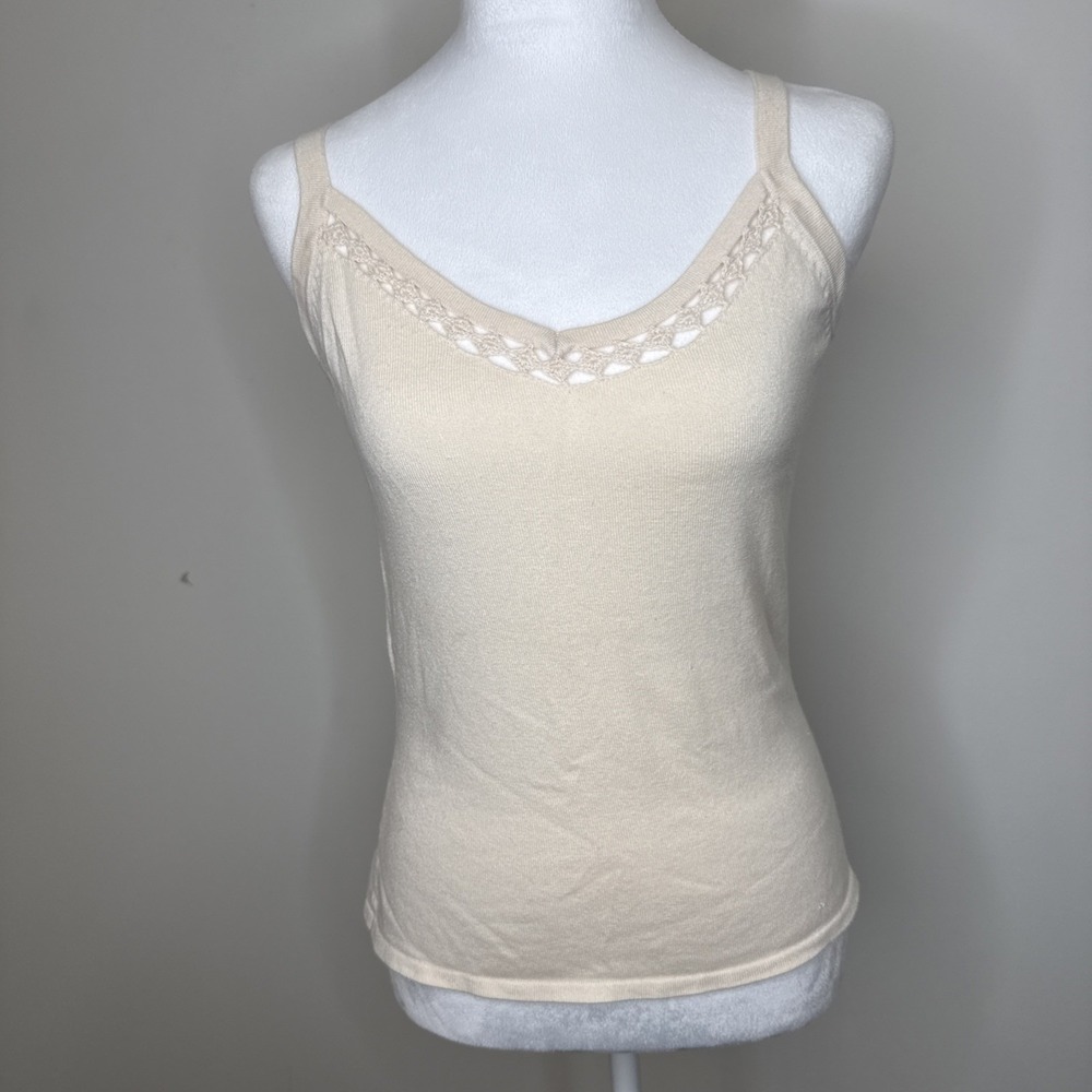 Etcetera Silk Cashmere Knit Tank Top Womens Crochet Old Money Quiet Luxury S